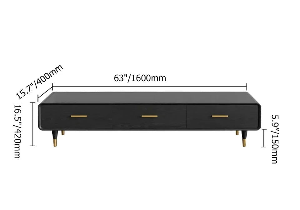 Modern 63 Inch Black TV Stand Rectangle Media Stand Wood TV Console with 3 Drawers - Homary