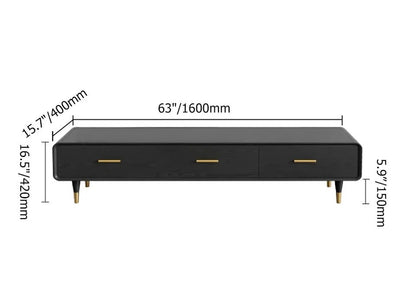 Modern 63 Inch Black TV Stand Rectangle Media Stand Wood TV Console with 3 Drawers - Homary