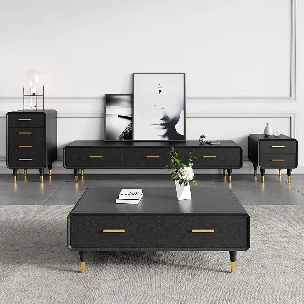 Modern 63 Inch Black TV Stand Rectangle Media Stand Wood TV Console with 3 Drawers - Homary