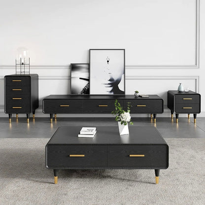 Modern 63 Inch Black TV Stand Rectangle Media Stand Wood TV Console with 3 Drawers - Homary