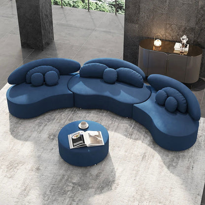 Modern 7-Seat Sofa Curved Sectional Modular Blue Velvet Upholstered with Ottoman - 