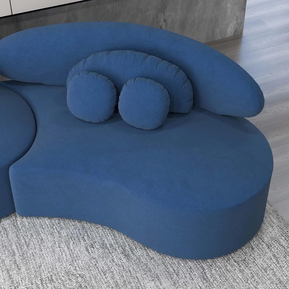 Modern 7-Seat Sofa Curved Sectional Modular Blue Velvet Upholstered with Ottoman - 