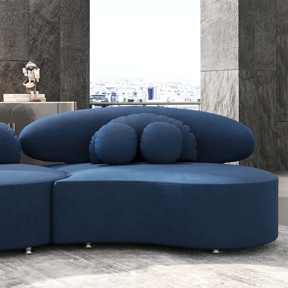 Modern 7-Seat Sofa Curved Sectional Modular Blue Velvet Upholstered with Ottoman - Homary