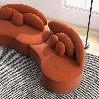Modern 7-Seat Sofa Curved Sectional Modular Orange Velvet Upholstered with Ottoman - 