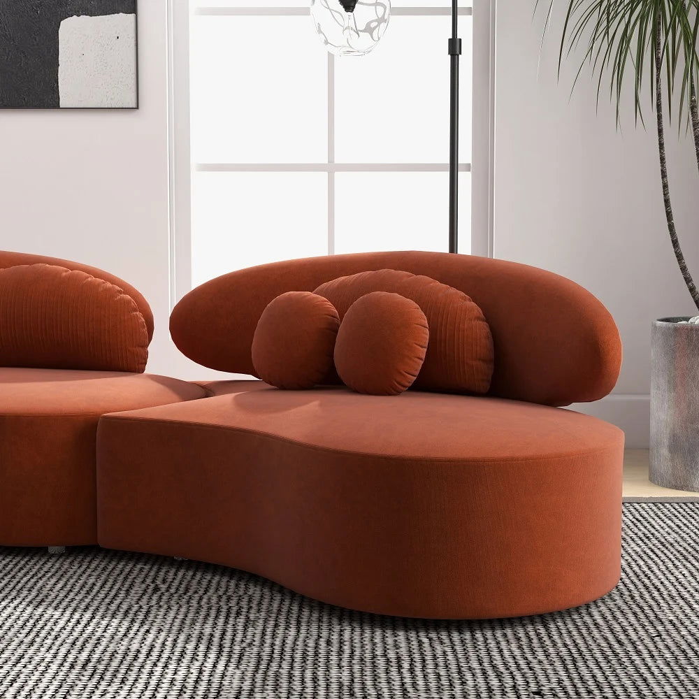 Modern 7-Seat Sofa Curved Sectional Modular Orange Velvet Upholstered with Ottoman - 