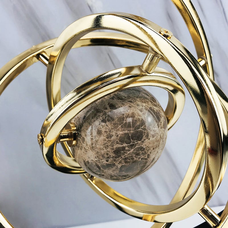 Modern Abstract Metal Black & Gold Globe Ornament Sculpture Decor with Rectangle Stand - 