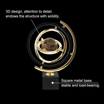Modern Abstract Metal Black & Gold Globe Ornament Sculpture Decor with Rectangle Stand - 