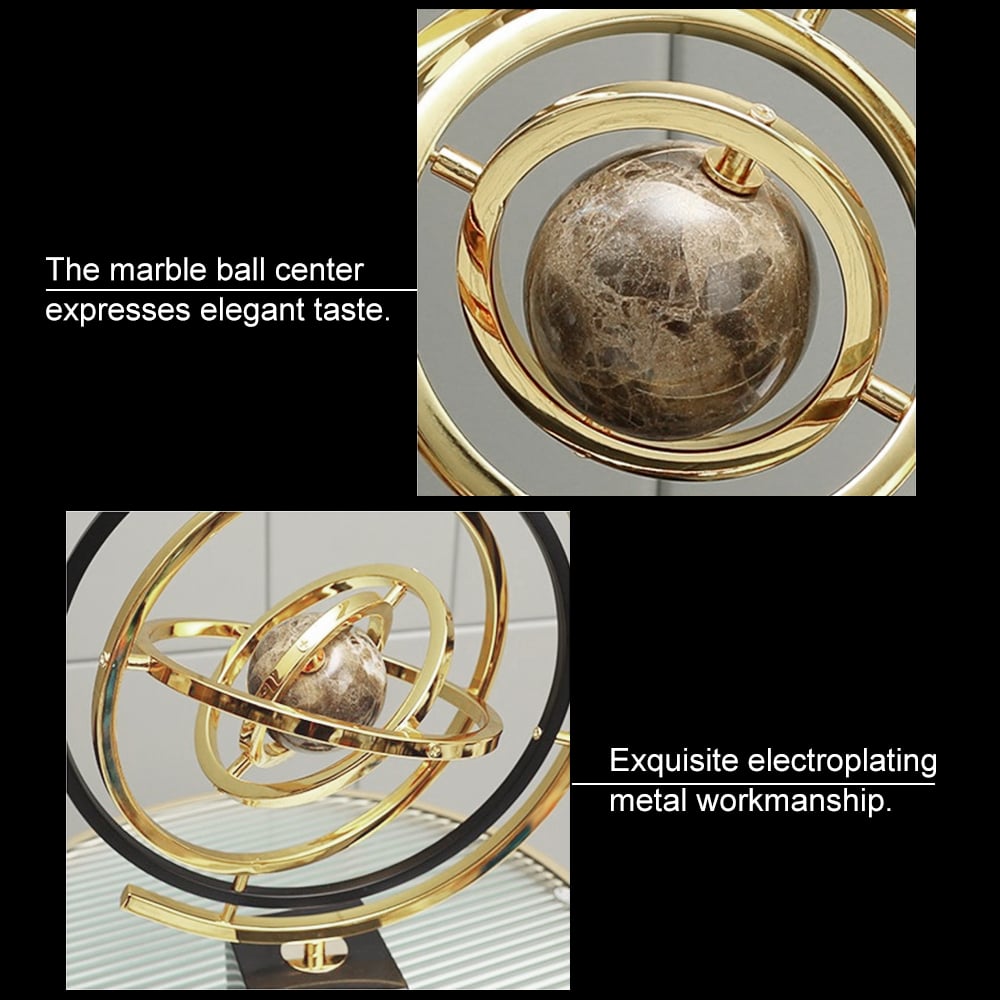 Modern Abstract Metal Black & Gold Globe Ornament Sculpture Decor with Rectangle Stand - 