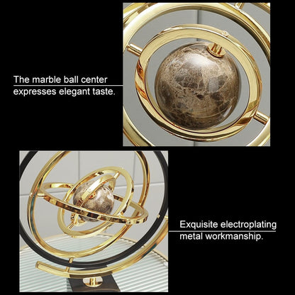 Modern Abstract Metal Black & Gold Globe Ornament Sculpture Decor with Rectangle Stand - 