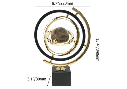 Modern Abstract Metal Black & Gold Globe Ornament Sculpture Decor with Rectangle Stand - 
