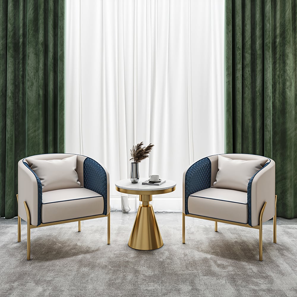 Modern Accent Chair Tufted Upholstered PU Leather Accent Chair in Gold - 