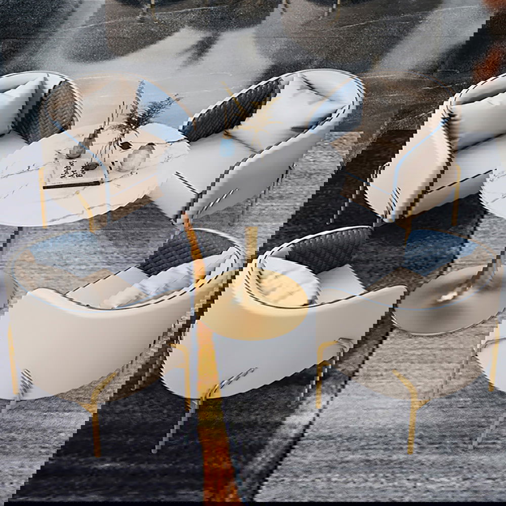 Modern Accent Chair Tufted Upholstered PU Leather Accent Chair in Gold - 