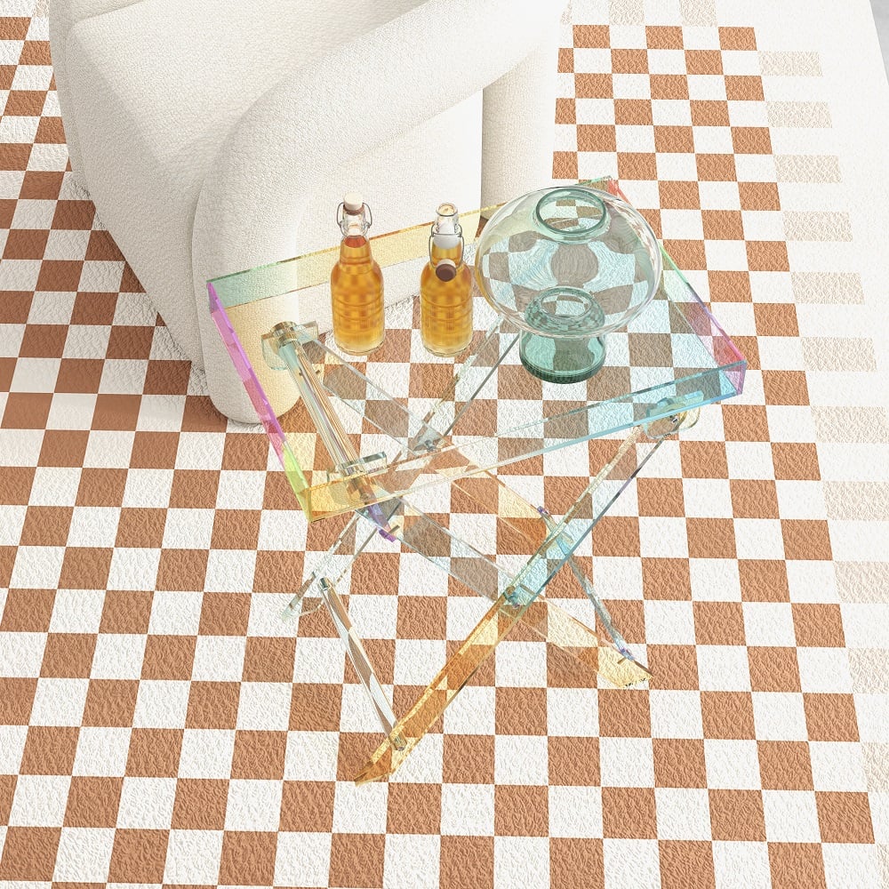 Modern Acrylic Folding Side Table Clear Square Iridescent End Table - 
