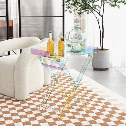 Modern Acrylic Folding Side Table Clear Square Iridescent End Table - 