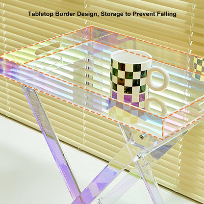 Modern Acrylic Folding Side Table Clear Square Iridescent End Table - 