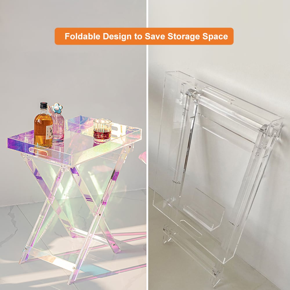 Modern Acrylic Folding Side Table Clear Square Iridescent End Table - 