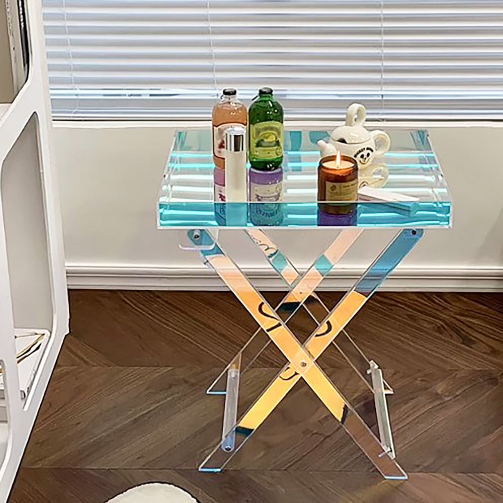 Modern Acrylic Folding Side Table Clear Square Iridescent End Table - 