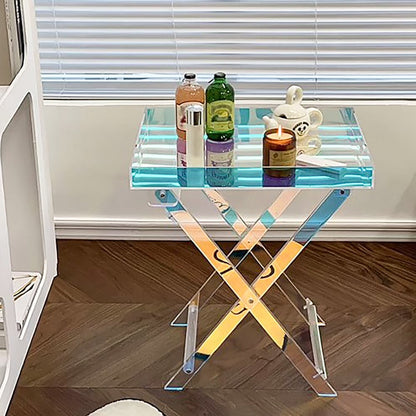 Modern Acrylic Folding Side Table Clear Square Iridescent End Table - 