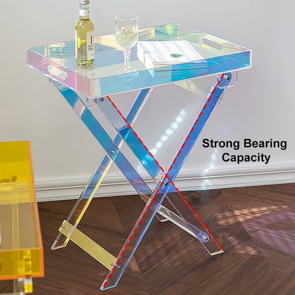 Modern Acrylic Folding Side Table Clear Square Iridescent End Table - 