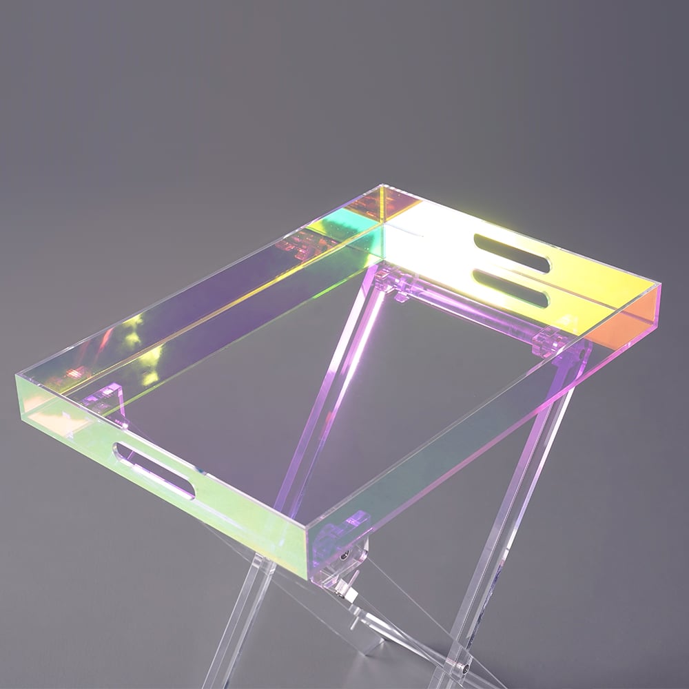 Modern Acrylic Folding Side Table Clear Square Iridescent End Table - 