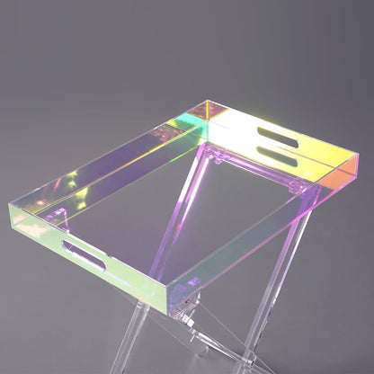 Modern Acrylic Folding Side Table Clear Square Iridescent End Table - 