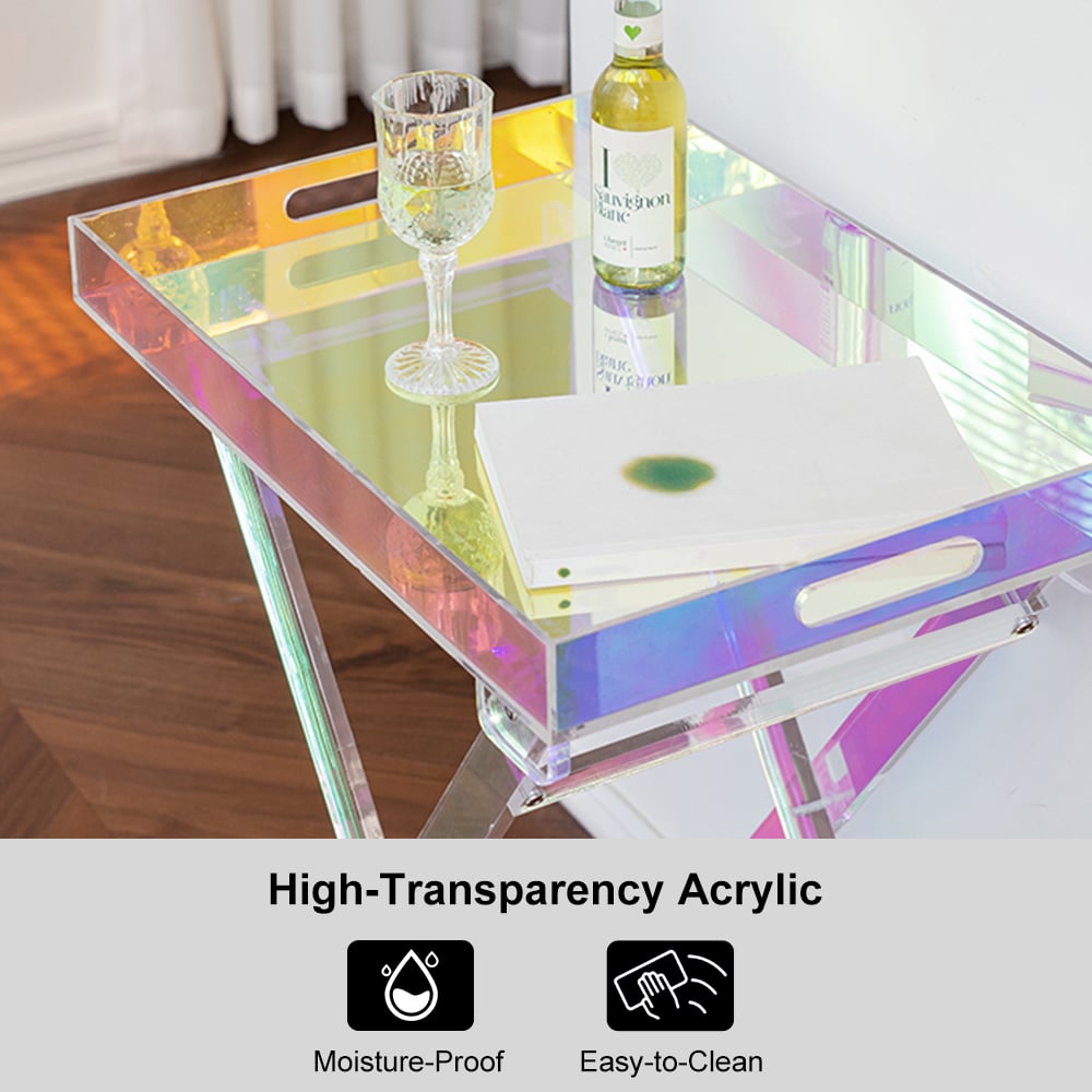 Modern Acrylic Folding Side Table Clear Square Iridescent End Table - 