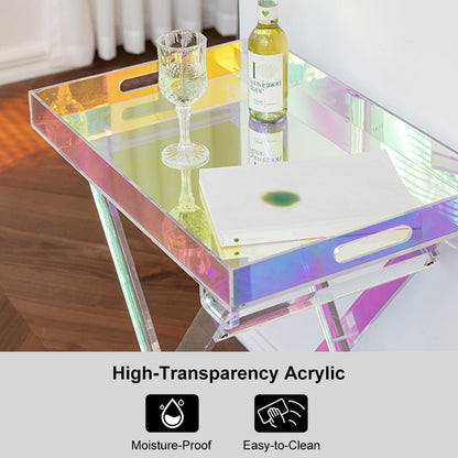 Modern Acrylic Folding Side Table Clear Square Iridescent End Table - 
