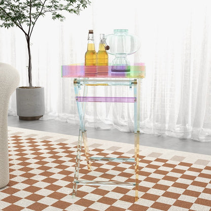 Modern Acrylic Folding Side Table Clear Square Iridescent End Table - 