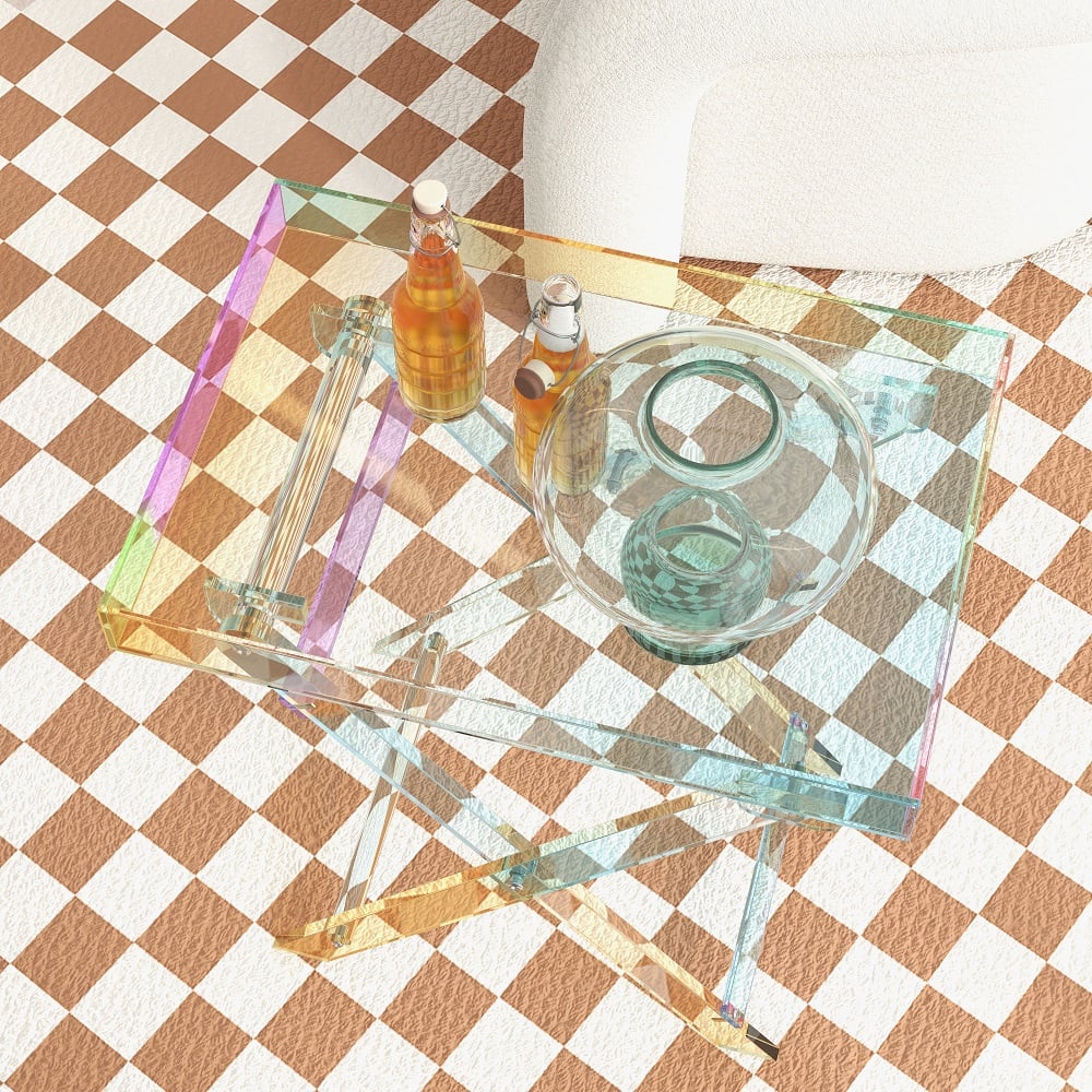 Modern Acrylic Folding Side Table Clear Square Iridescent End Table - Homary