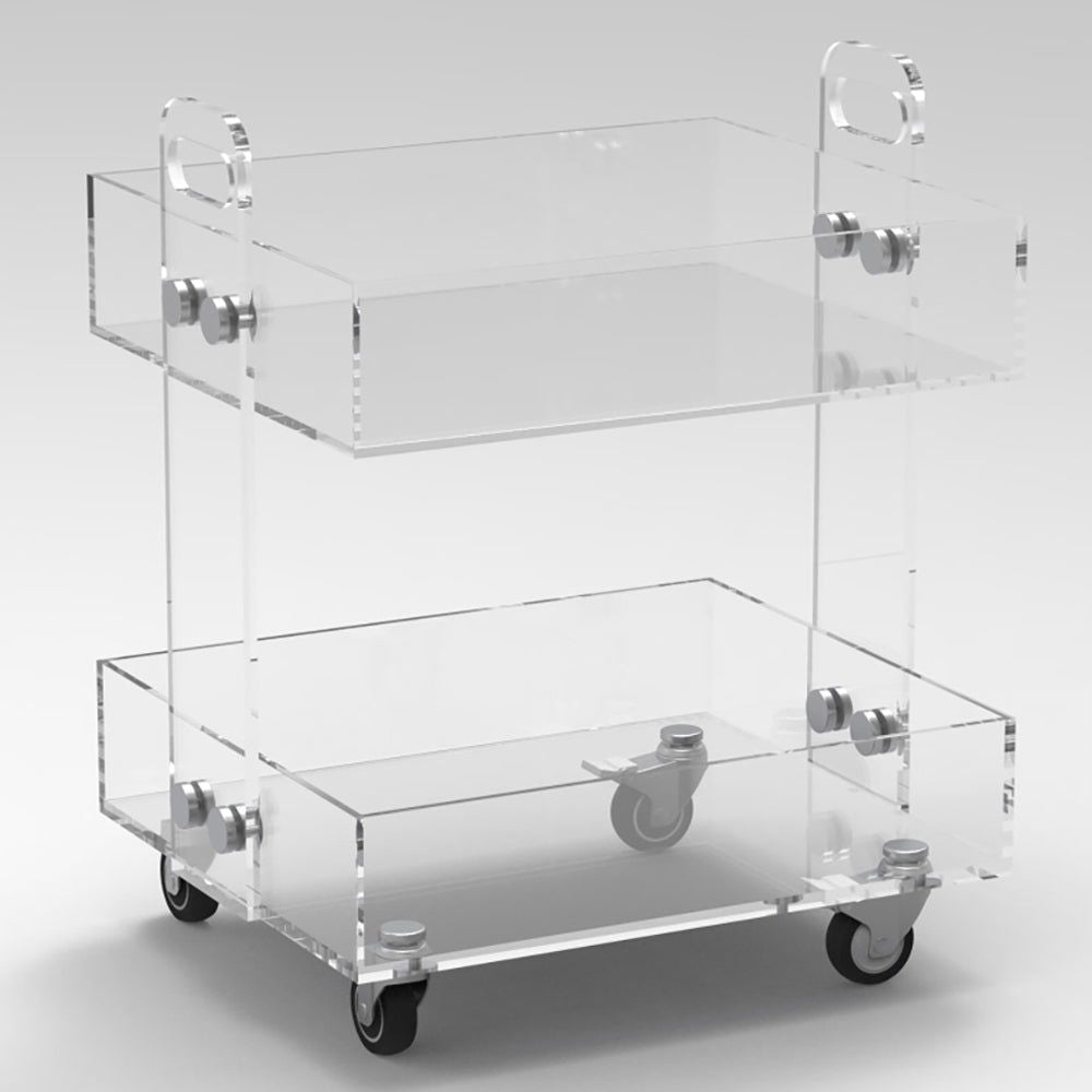 Modern Acrylic Rolling Bar Cart End Table with Handles - 