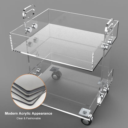 Modern Acrylic Rolling Bar Cart End Table with Handles - 