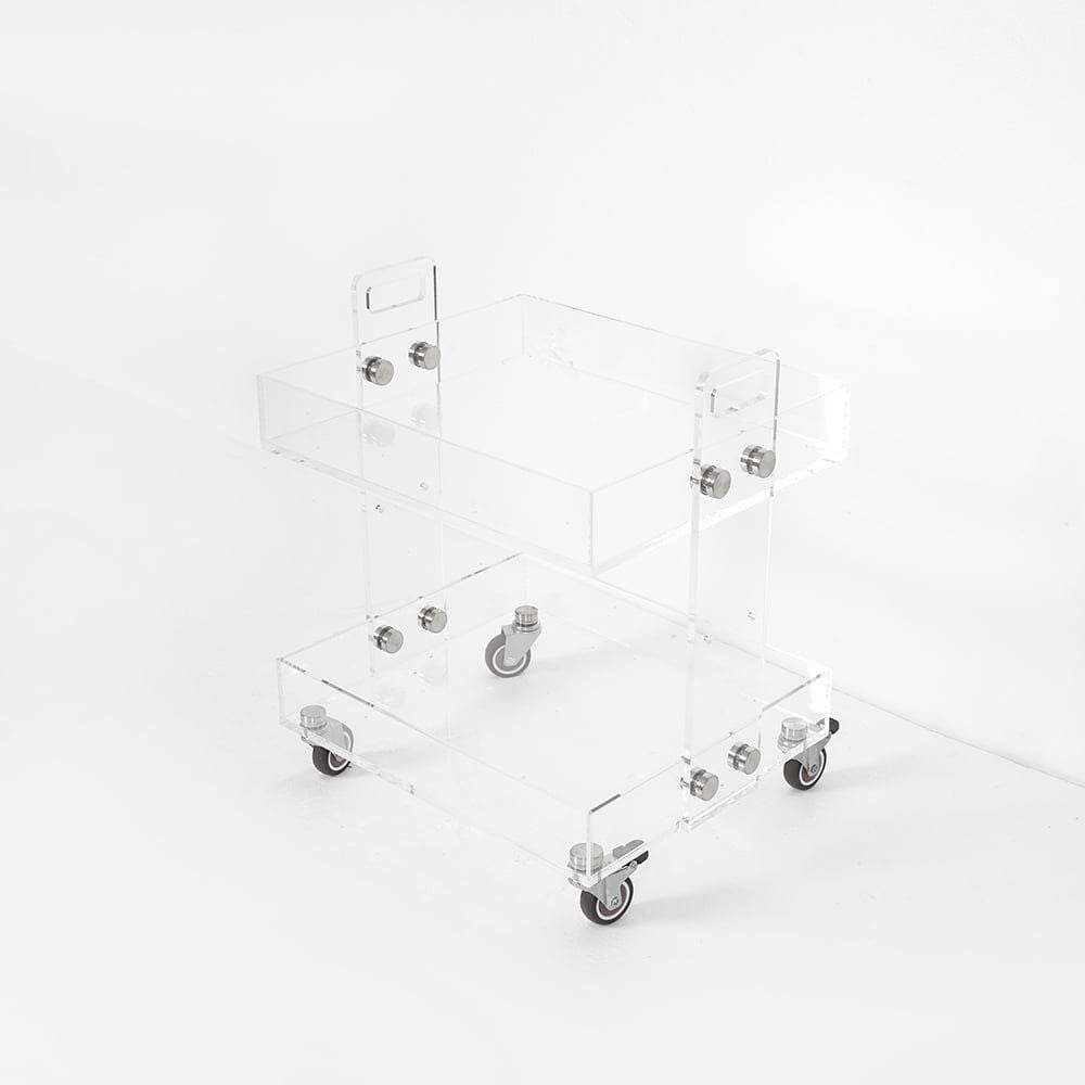 Modern Acrylic Rolling Bar Cart End Table with Handles - 