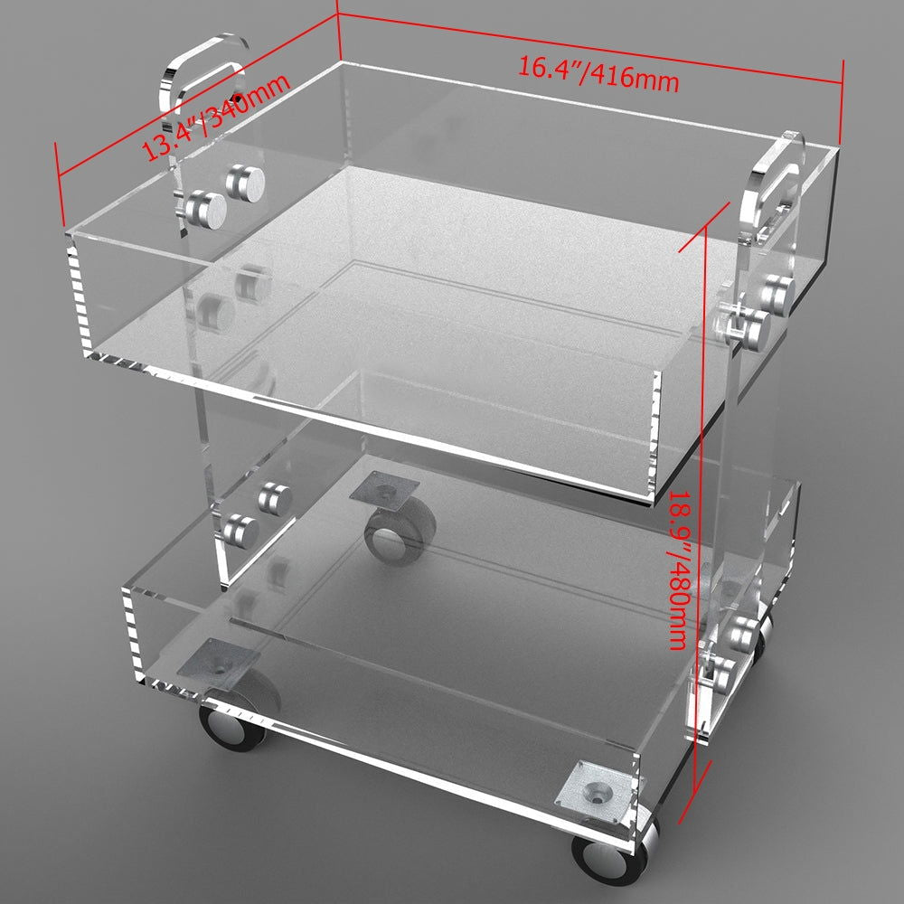 Modern Acrylic Rolling Bar Cart End Table with Handles - 