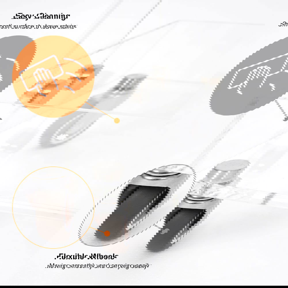 Modern Acrylic Rolling Bar Cart End Table with Handles - 