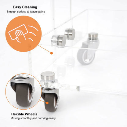 Modern Acrylic Rolling Bar Cart End Table with Handles - 