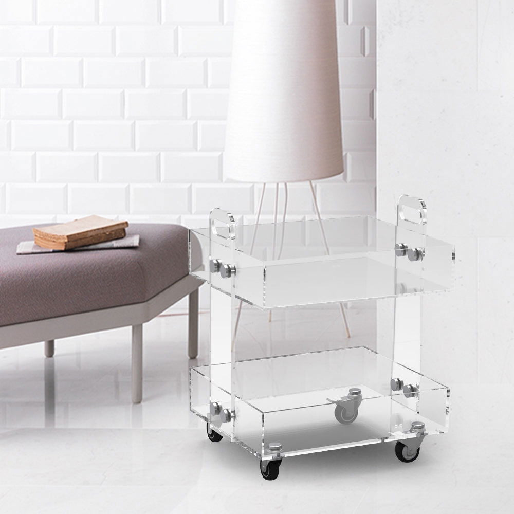 Modern Acrylic Rolling Bar Cart End Table with Handles - 