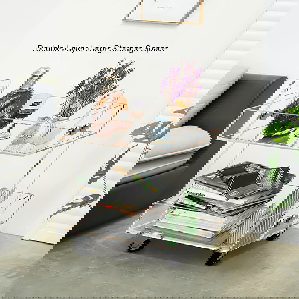 Modern Acrylic Rolling Bar Cart End Table with Handles - 