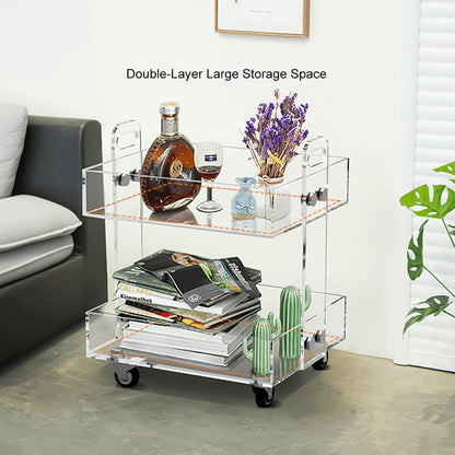Modern Acrylic Rolling Bar Cart End Table with Handles - 