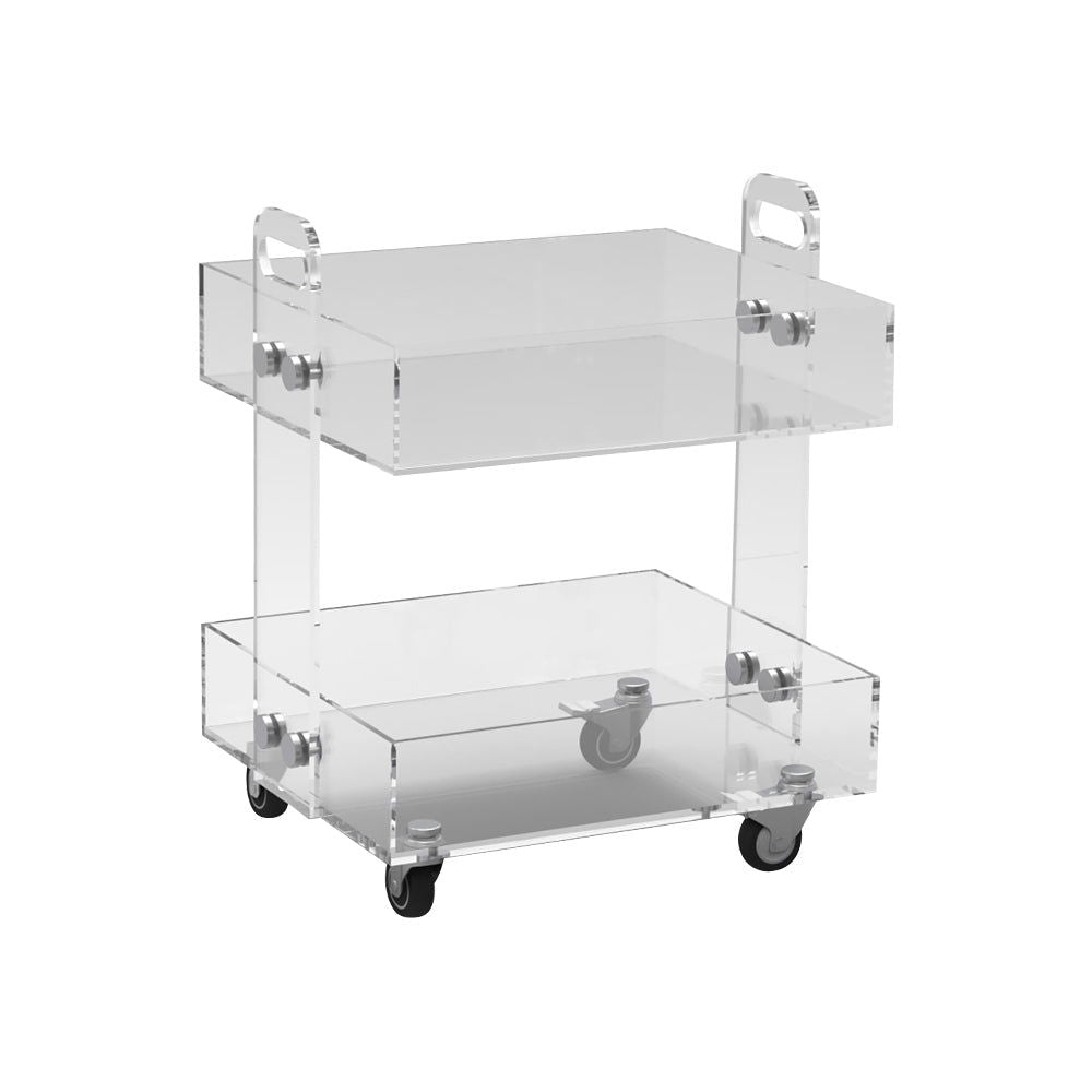 Modern Acrylic Rolling Bar Cart End Table with Handles - 
