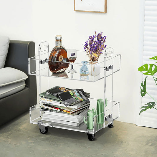 Modern Acrylic Rolling Bar Cart End Table with Handles - Homary