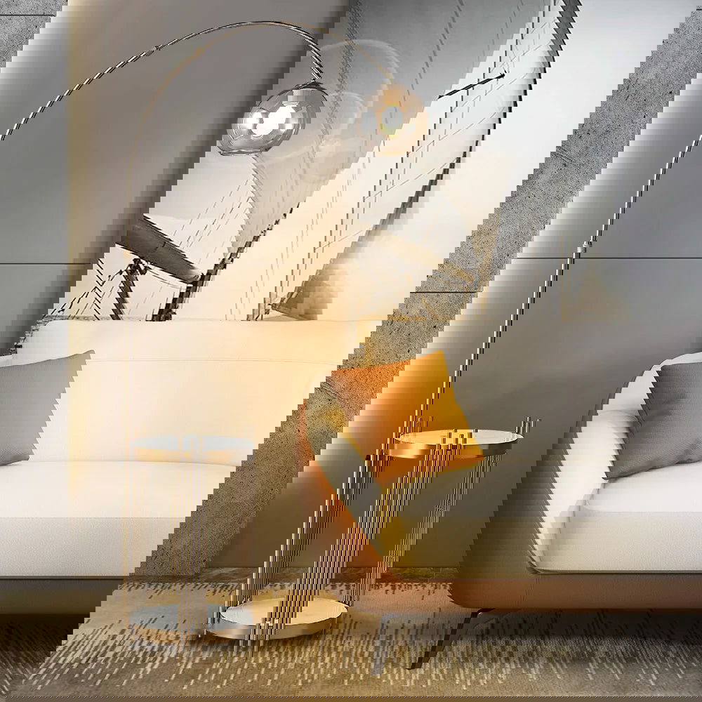 Modern Arc Floor Lamp End Table with Glass Shade, Wireless Charger USB Port