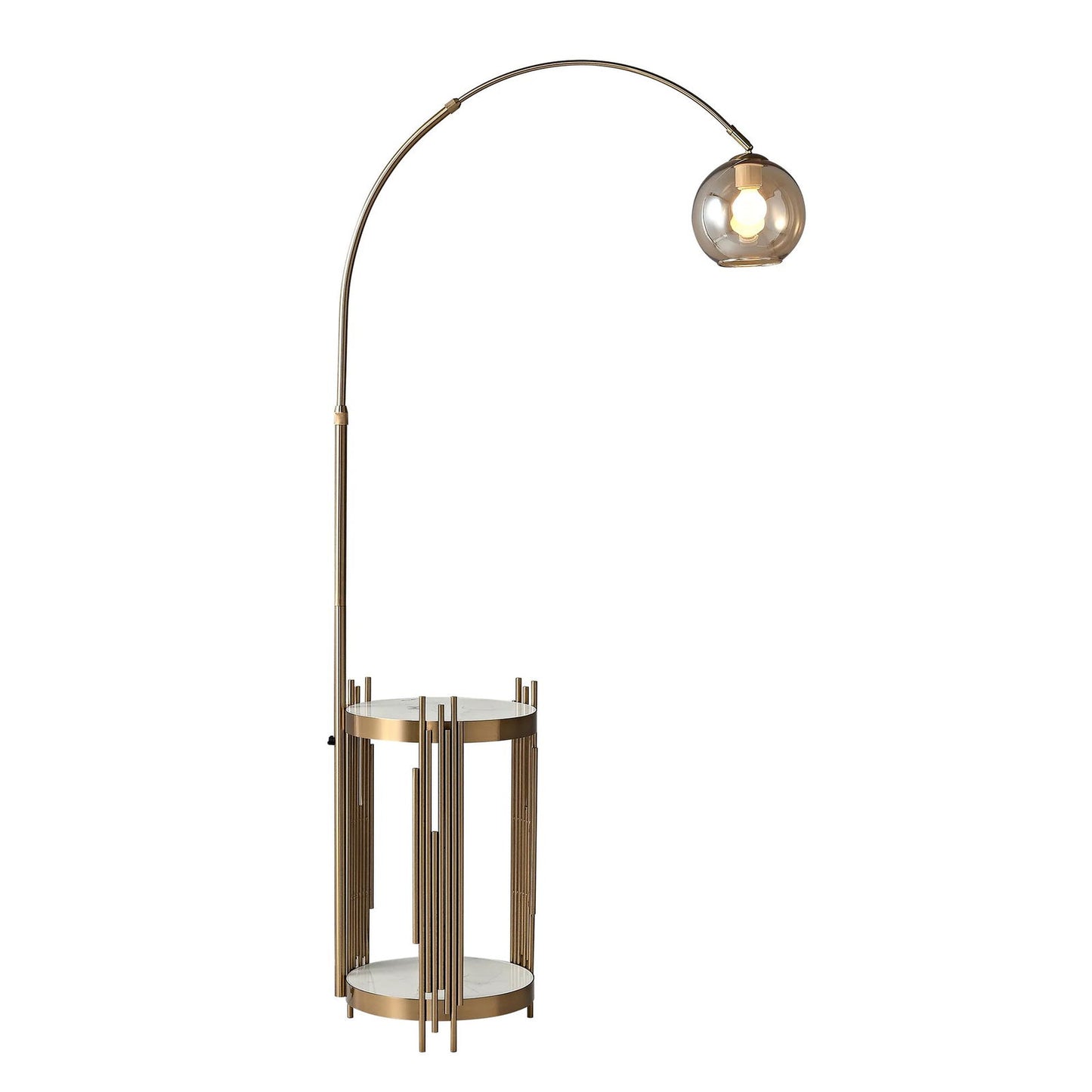 Modern Arc Floor Lamp End Table with Glass Shade, Wireless Charger & USB Port - 