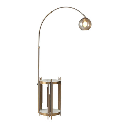 Modern Arc Floor Lamp End Table with Glass Shade, Wireless Charger & USB Port - 