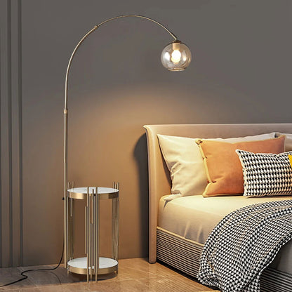 Modern Arc Floor Lamp End Table with Glass Shade, Wireless Charger & USB Port - Homary