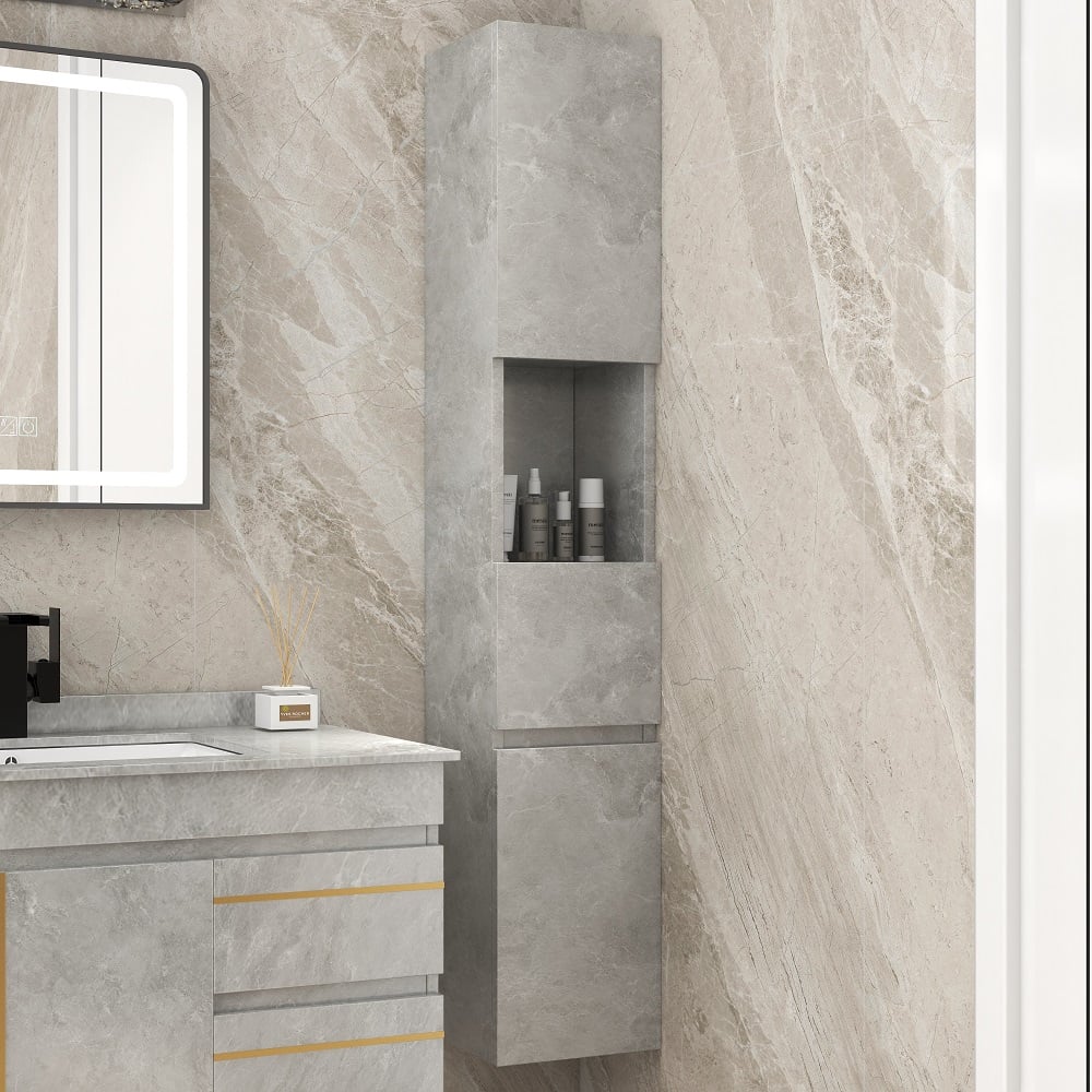 Modern Bathroom Cabinet with Drawers Wall Mounted Bathroom Cabinet with Doors with Shelf - Grey - Approved By Design