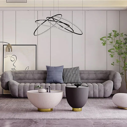 Modern Beige & Gray Drum Sintered Stone Round PU-Leather Coffee Table Set - 