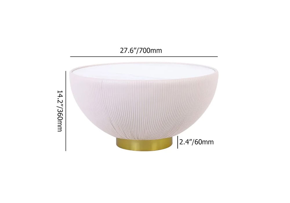 Modern Beige & Gray Drum Sintered Stone Round PU-Leather Coffee Table Set - 