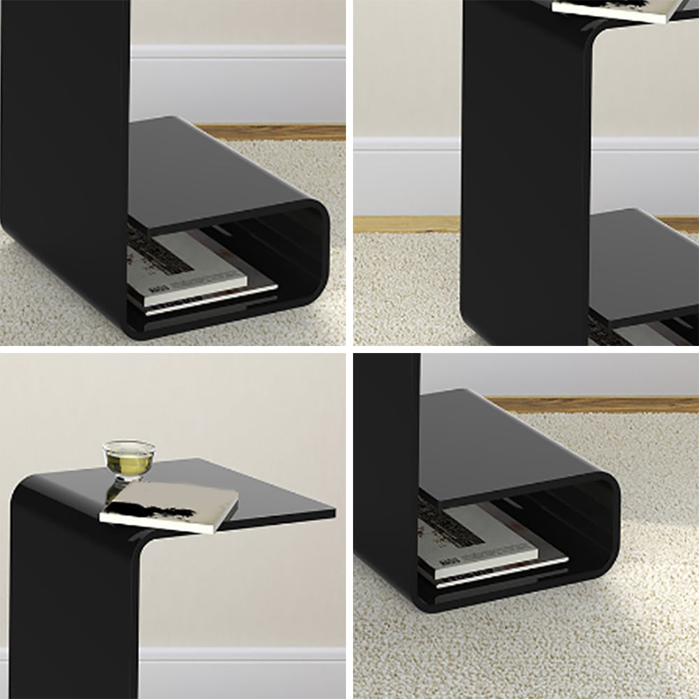 Modern Black Acrylic End Table with Storage C-Shaped Side Table - 