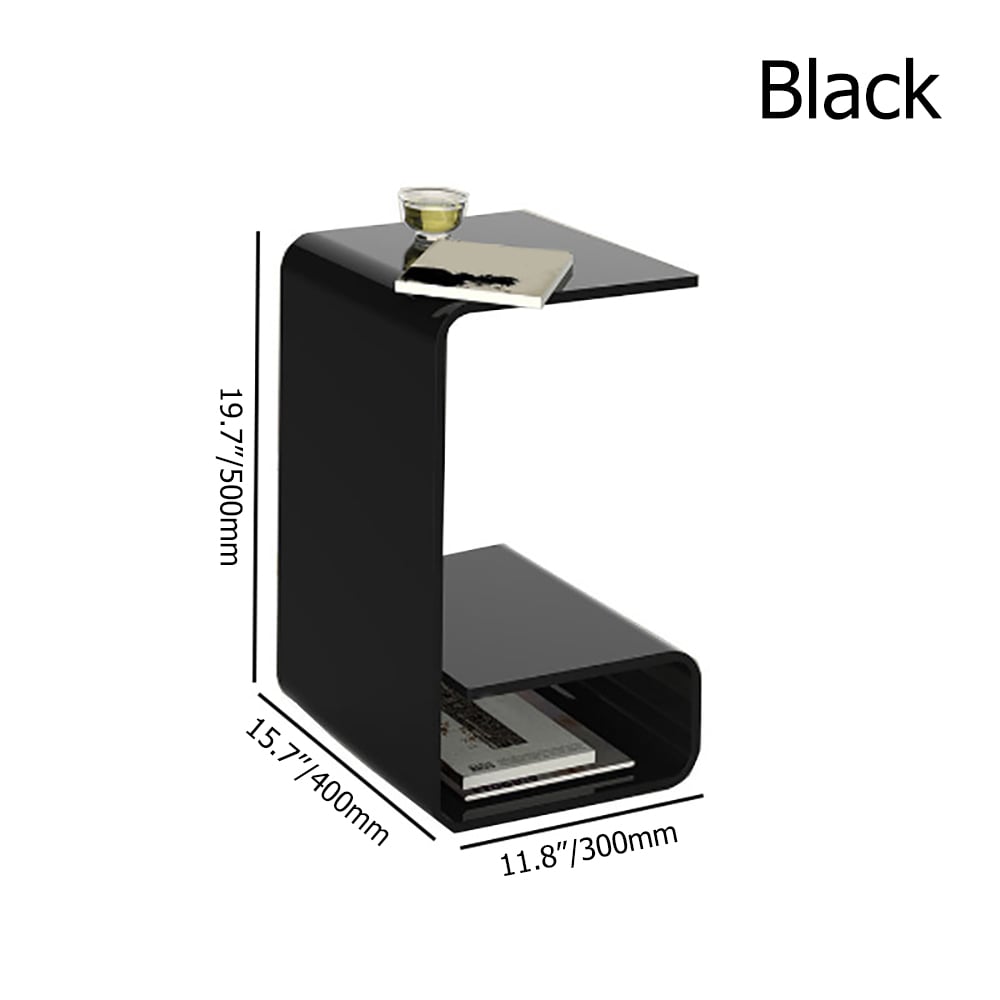 Modern Black Acrylic End Table with Storage C-Shaped Side Table - 