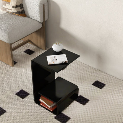 Modern Black Acrylic End Table with Storage C-Shaped Side Table - 